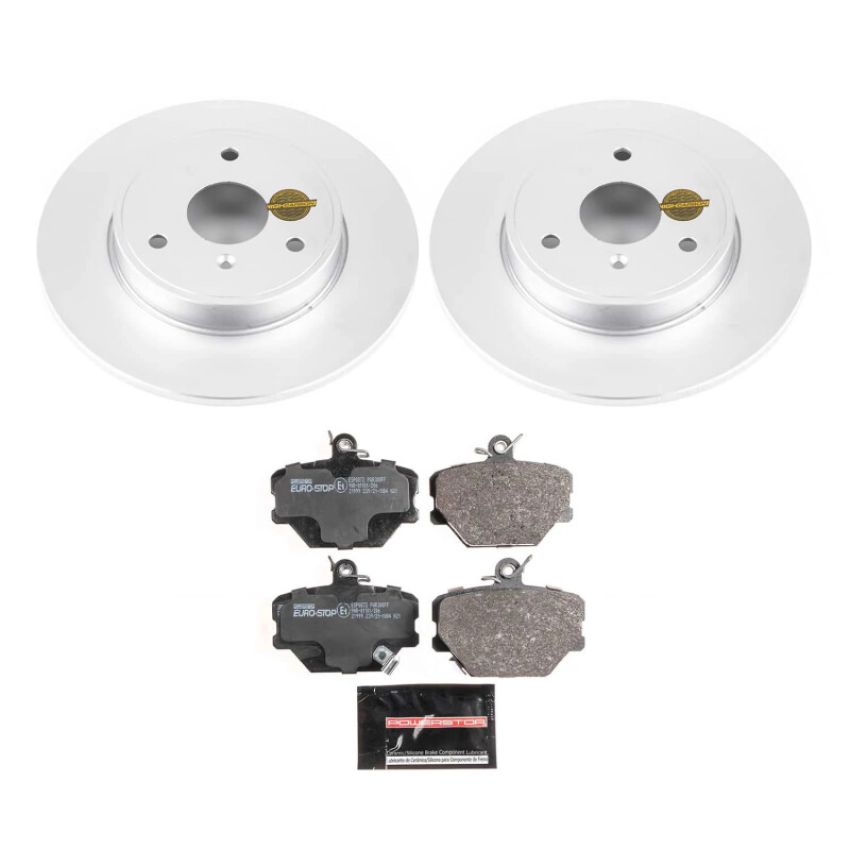 PowerStop ESK5695 Genuine Geomet Coated Rotors, ECE-R90 Brake Pads + Hardware Kit