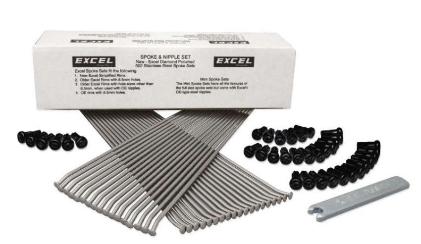 Excel XS9-11207K Front Spoke/Black Nipple Set (w/ Wrench) - 9 Gauge / 36 Qty - Black