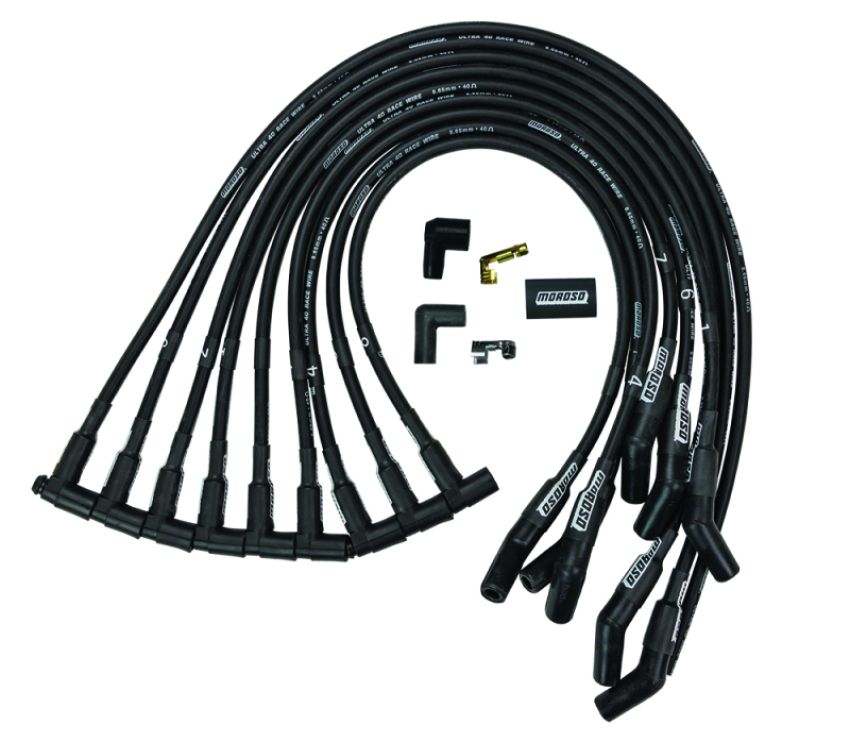 Moroso 73725 Chevrolet Small Block Ignition Wire Set - Ultra 40 - Unsleeved - HEI - 135 Degree - Black