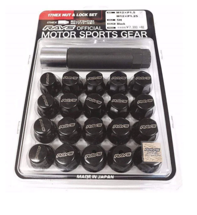 Rays W1712125B M12x1.25 5 holes 16pcs nut, 4pcs Lock nut, 1 adapter & 1 lock nut key - Black