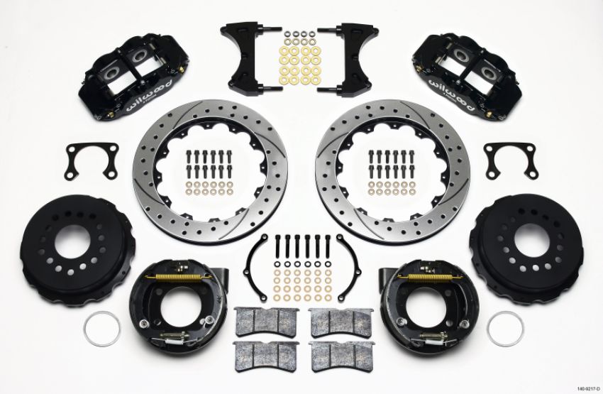 Wilwood 140-9217-D Narrow Superlite 4R Rear P-Brk Kit 12.88in Drilled Big Ford Old Style 2.36in Offset