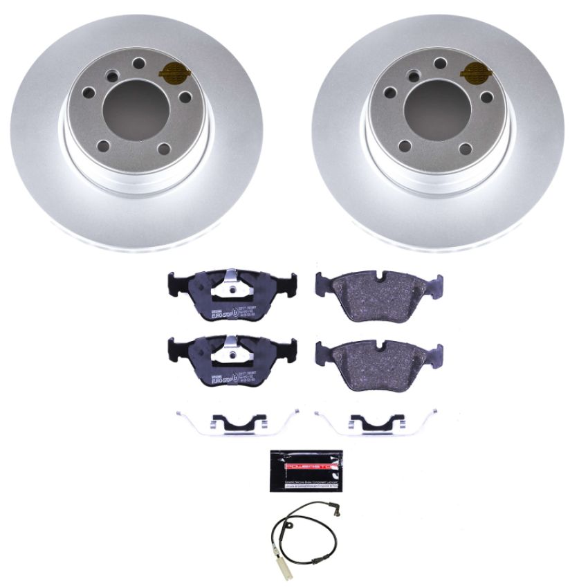 PowerStop ESK5156 Genuine Geomet Coated Rotors, ECE-R90 Brake Pads + Hardware Kit