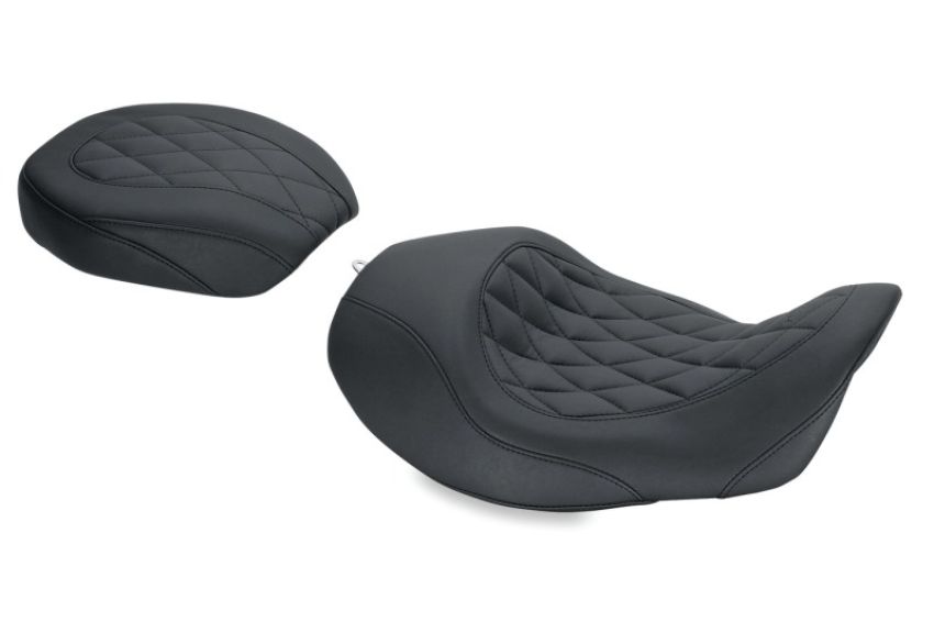 Mustang Motorcycle 76710 Mustang 06-17 Harley Dyna Wide Tripper Forward Solo Seat Diamond Stitch - Black