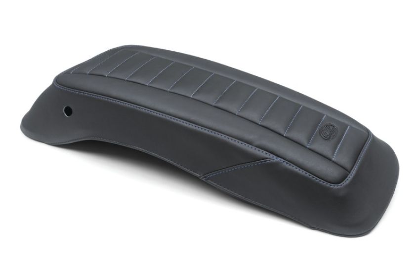 Mustang Motorcycle 77640SB Mustang 14-23 HD FL Touring Saddlebag Lid Covers (Pair) Deluxe - Black w/ Blue Stitching