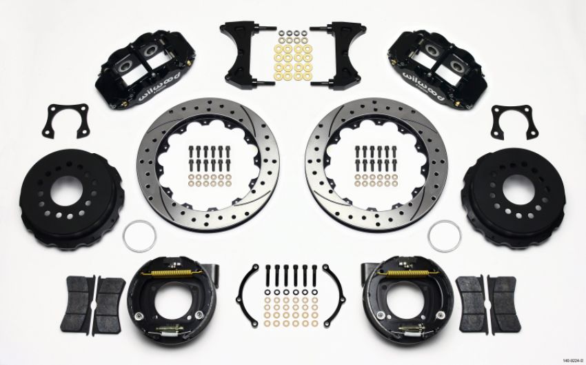 Wilwood 140-9224-D Narrow Superlite 4R Rear P-Brk Kit 12.88in Drilled 58-64 Olds/Pontiac Ends 2.81in Offset