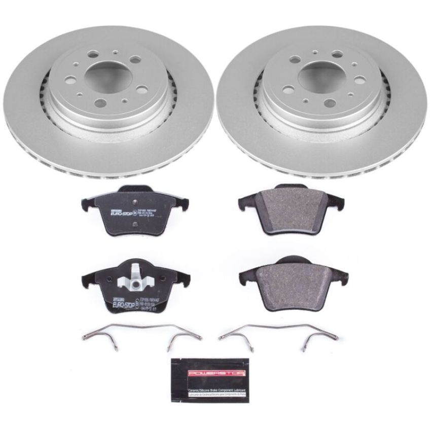 PowerStop ESK3039 Genuine Geomet Coated Rotors, ECE-R90 Brake Pads + Hardware Kit