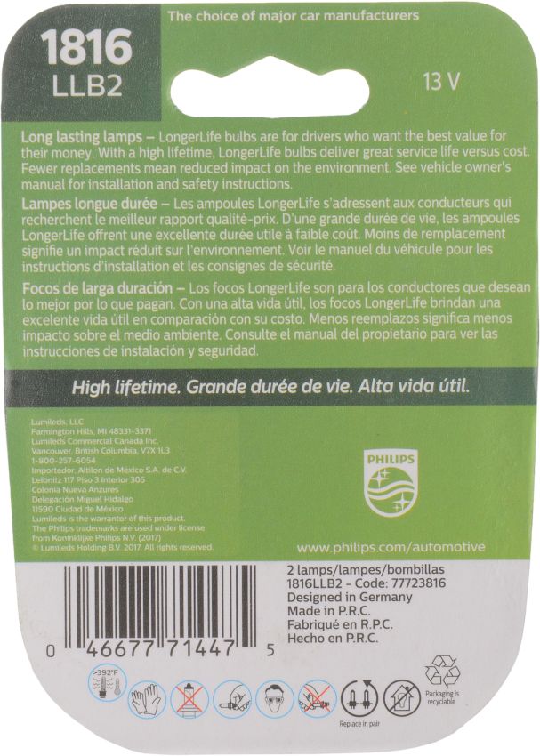 Philips 1816LLB2 Philips LongerLife Miniature 1816LL
