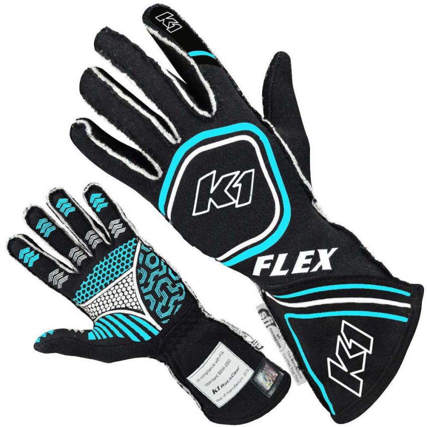 K1 RACEGEAR K1R23-FLX-NFB-M Glove Flex Medium Black / Flo Blue SFI / FIA
