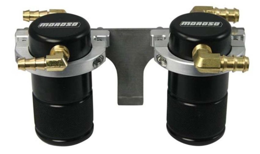 Moroso 85647 08-14 Subaru STi (w/Front Mount Intercooler) Air/Oil Separator Catch Can - Billet Alum -Black