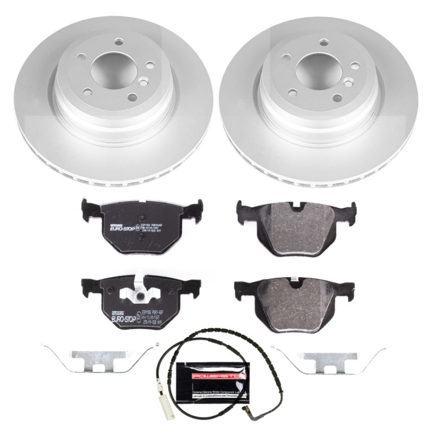 PowerStop ESK045 Genuine Geomet Coated Rotors, ECE-R90 Brake Pads + Hardware Kit