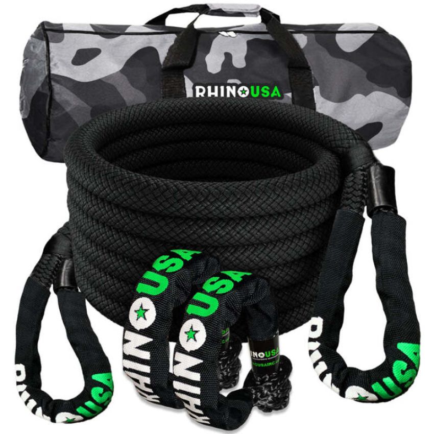 Rhino USA RG-KRKIT78X30-BLK 7/8In X 30Ft Kinetic Rope Recovery Kit W/Soft Shackles (Black)