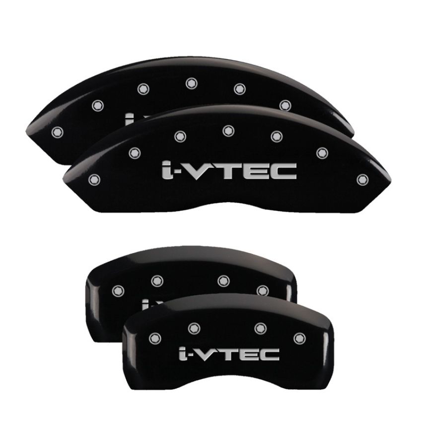 MGP 39016SIVTBK 4 Caliper Covers Engraved Front & Rear i-Vtec Black finish silver ch