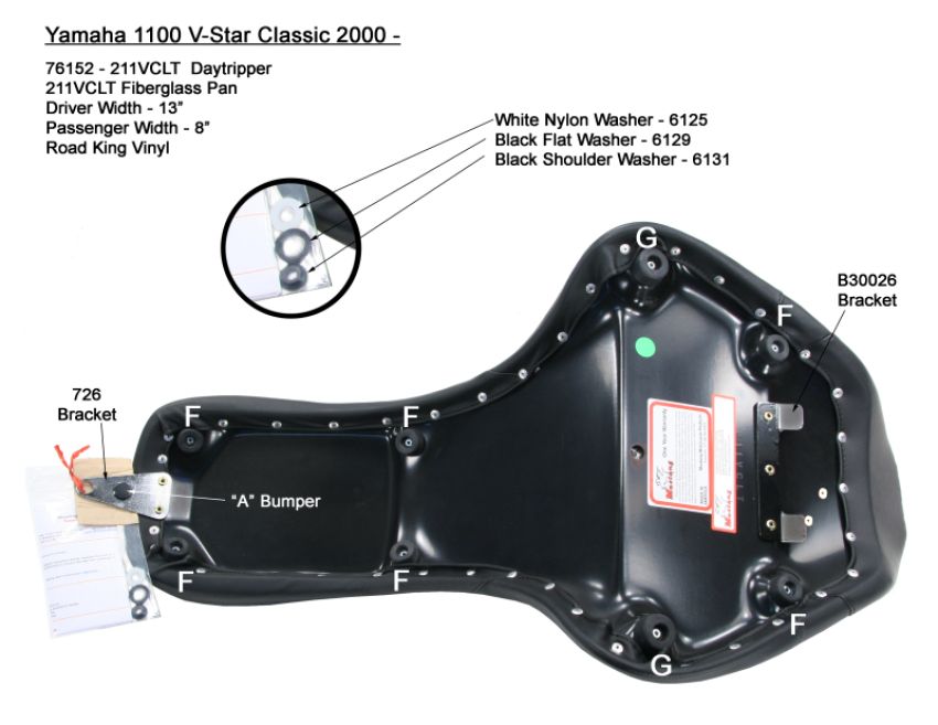 Mustang Motorcycle 76152 Mustang V-Star 1100 Daytripper 1PC Seat - Black