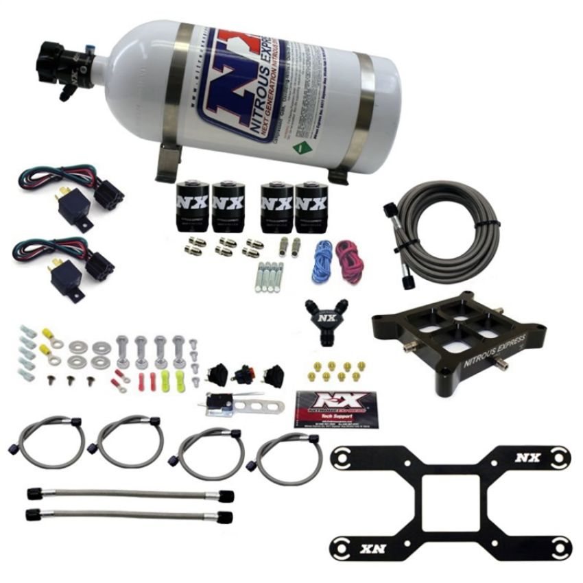 Nitrous Express 66042-10 4150 DUAL STAGE BILLET CROSSBAR, (50-300 & 100-500HP) WITH 10LB BOTTLE.