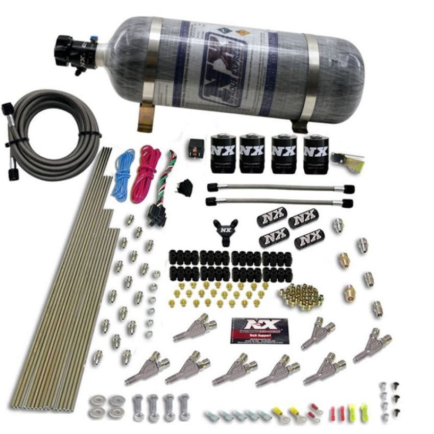Nitrous Express 80018-12 STD NOZZLE SYSTEM (200-500HP) GAS W /DIST. BLOCK & 4 SOLENOIDS WITH 15LB BOTTLE