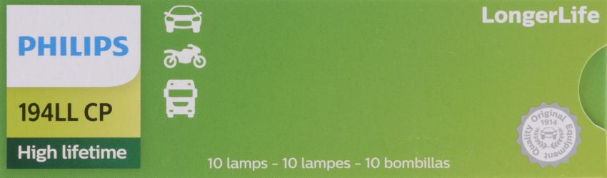 Philips 194LLCP Philips LongerLife Miniature 194LL Pack of 10