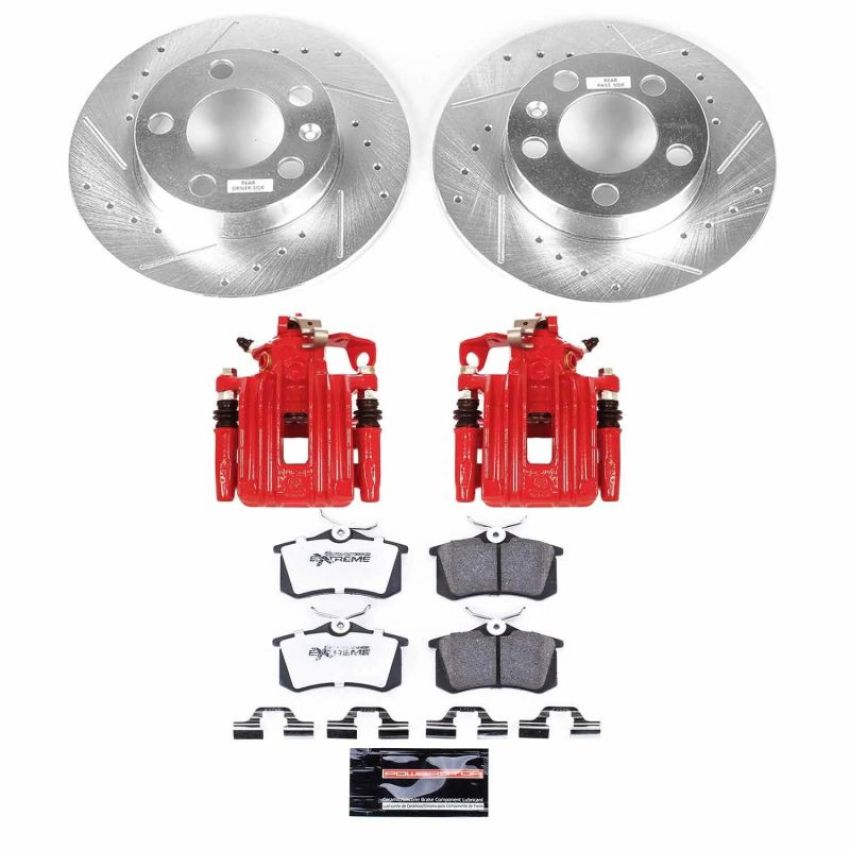 PowerStop KC847B-26 Z26 Street Performance Ceramic Brake Pad, Drilled Slotted Rotor, and Caliper Kit