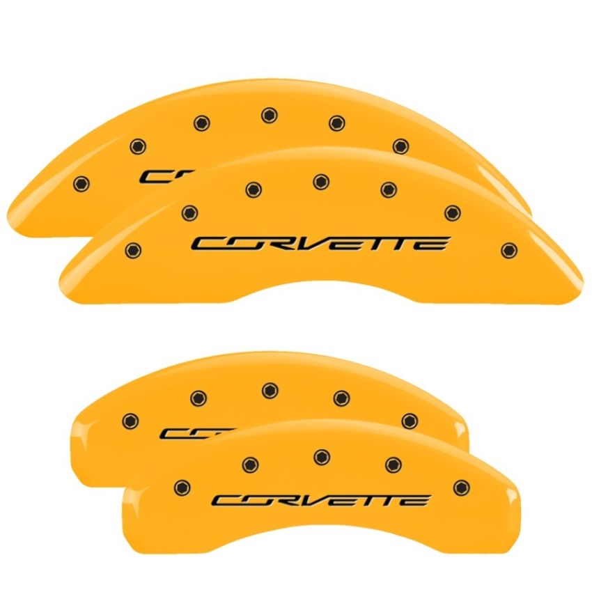MGP 13084SCV7YL 4 Caliper Covers Engraved Front & Rear C7/Corvette Yellow finish black ch