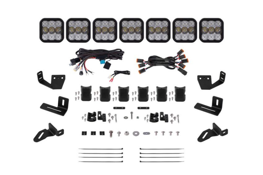 Diode Dynamics DD7828 Prinsu/Sherpa Roof Racks- SS5 7-Pod CrossLink Mounting Kit - Pro White Combo