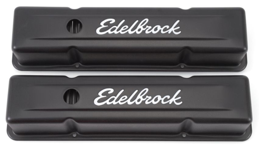 EDELBROCK EDE4643 Valve Cover Kit SBC Signature Series Black