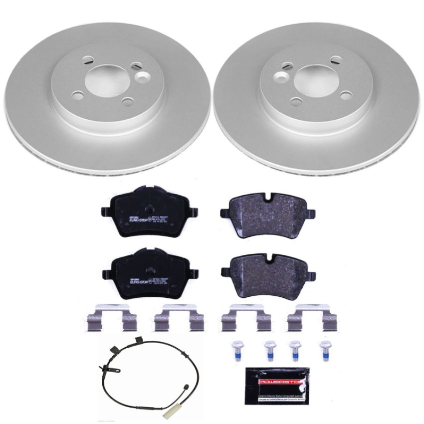 PowerStop ESK6741 Genuine Geomet Coated Rotors, ECE-R90 Brake Pads + Hardware Kit
