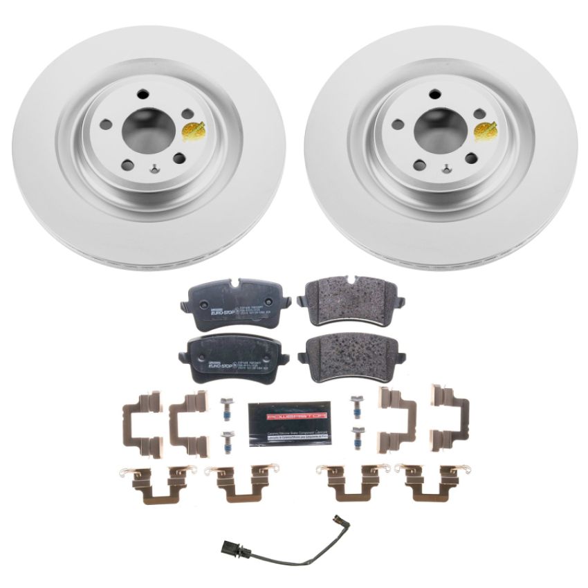 PowerStop ESK6287 Genuine Geomet Coated Rotors, ECE-R90 Brake Pads + Hardware Kit