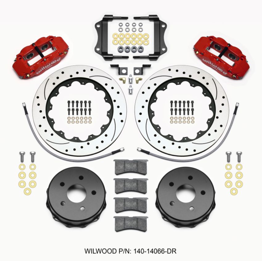 Wilwood 140-14066-DR Narrow Superlite 4R Rear Kit 14.00in Drilled Red 2007-up Jeep JK w/Lines