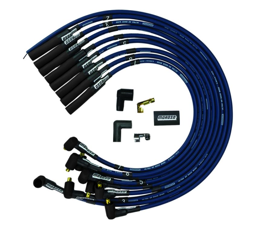 Moroso 73667 Chevrolet Big Block Ignition Wire Set - Ultra 40 - Unsleeved - Non-HEI - Over Valve - Blue