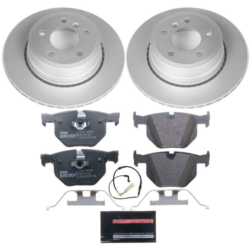 PowerStop ESK5491 Genuine Geomet Coated Rotors, ECE-R90 Brake Pads + Hardware Kit