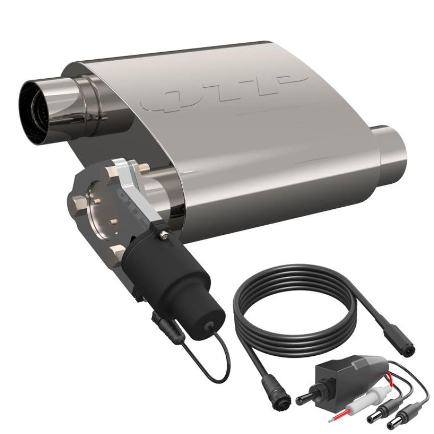 QTP 13253C 2.5in Weld-On 304SS Reverse Screamer Muffler Short Case w/Bolt-On QTEC Electric Cutout