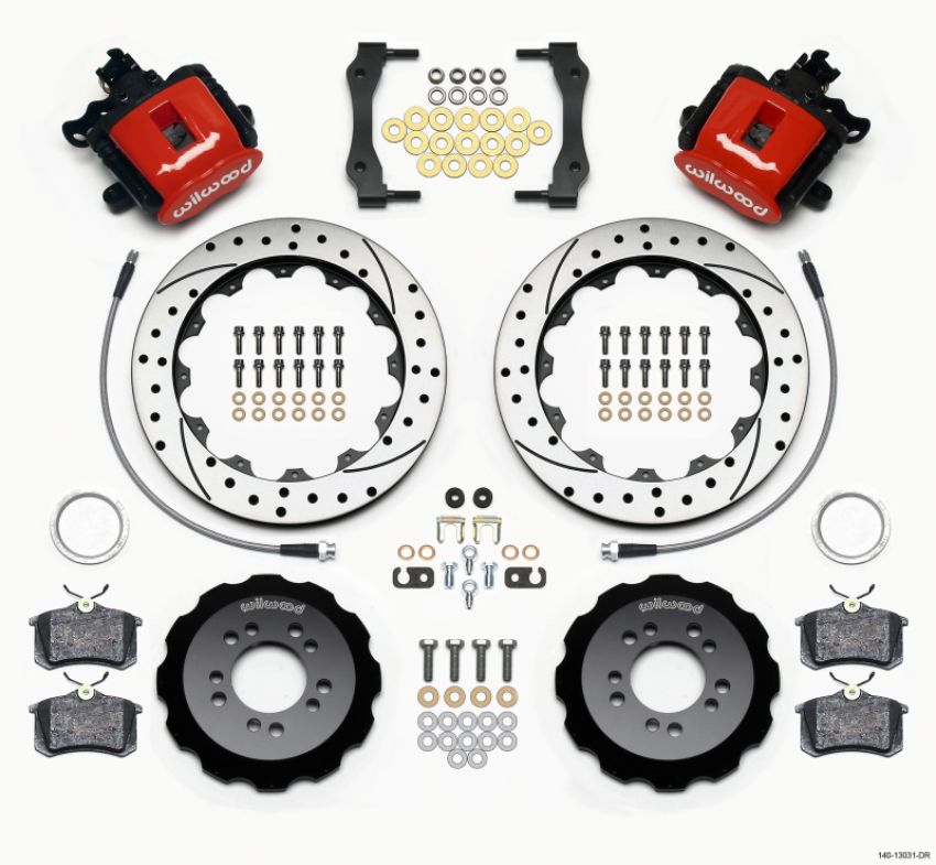 Wilwood 140-13031-DR Combination Parking Brake Rear Kit 12.88in Drilled Red 2013-Up Ford Focus ST w/ Lines