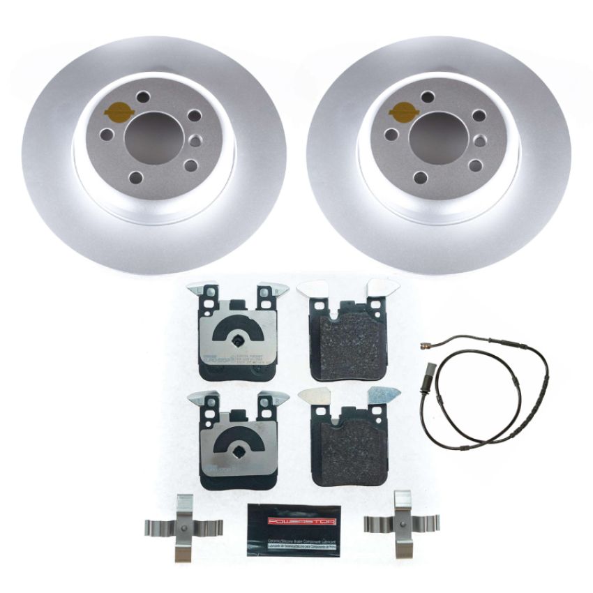 PowerStop ESK6672 Genuine Geomet Coated Rotors, ECE-R90 Brake Pads + Hardware Kit