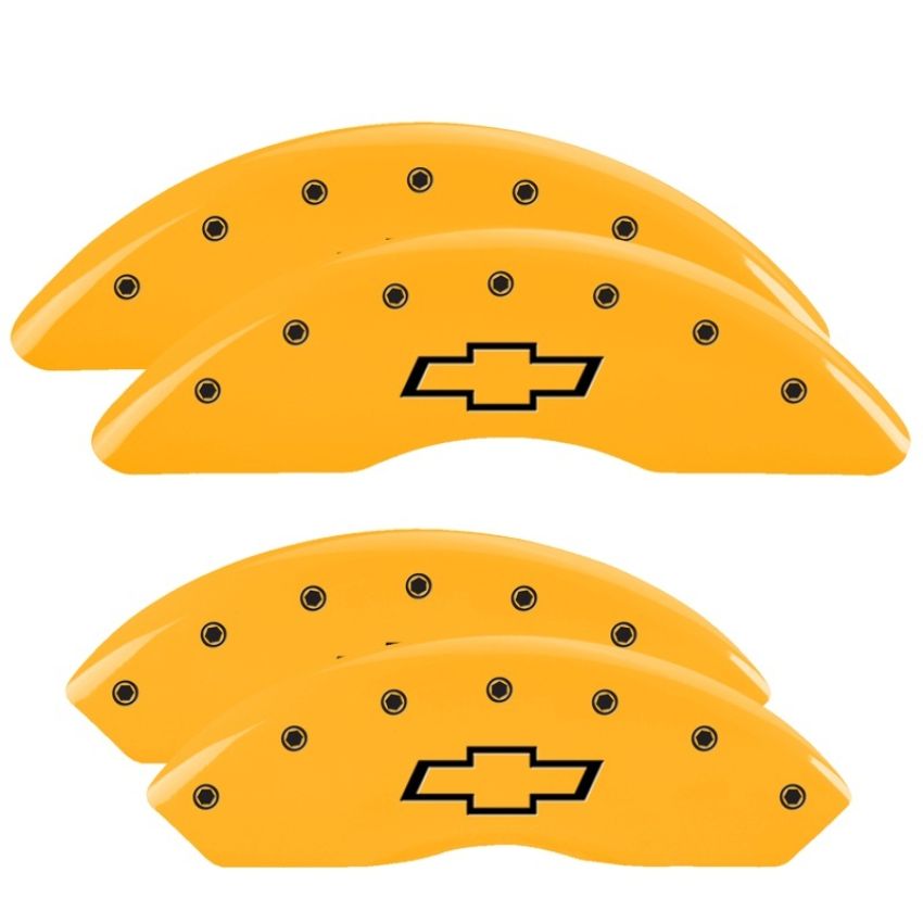 MGP 14008SBOWYL 4 Caliper Covers Engraved Front & Rear Bowtie Yellow finish black ch
