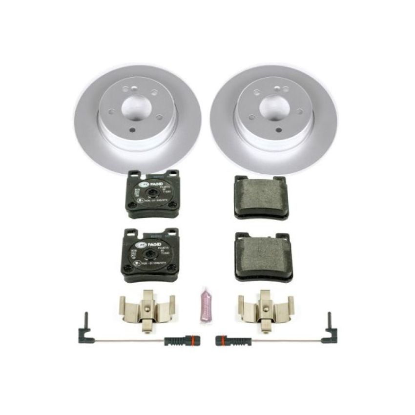 PowerStop ESK6377 Genuine Geomet Coated Rotors, ECE-R90 Brake Pads + Hardware Kit