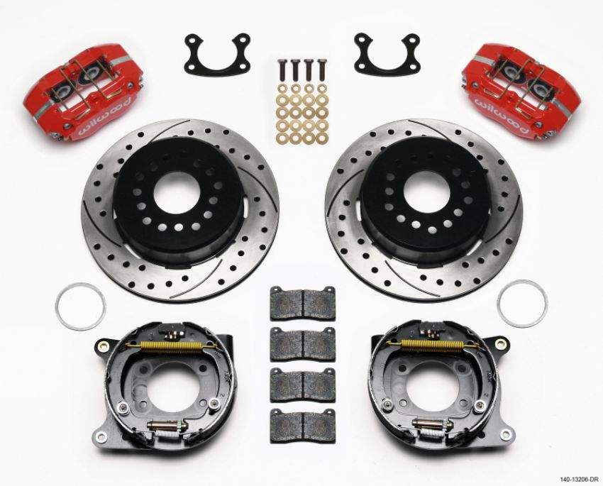 Wilwood 140-13206-DR Dynapro Dust-Boot P/S Park Brake Kit Drilled Red Small Ford 2.50in Offset
