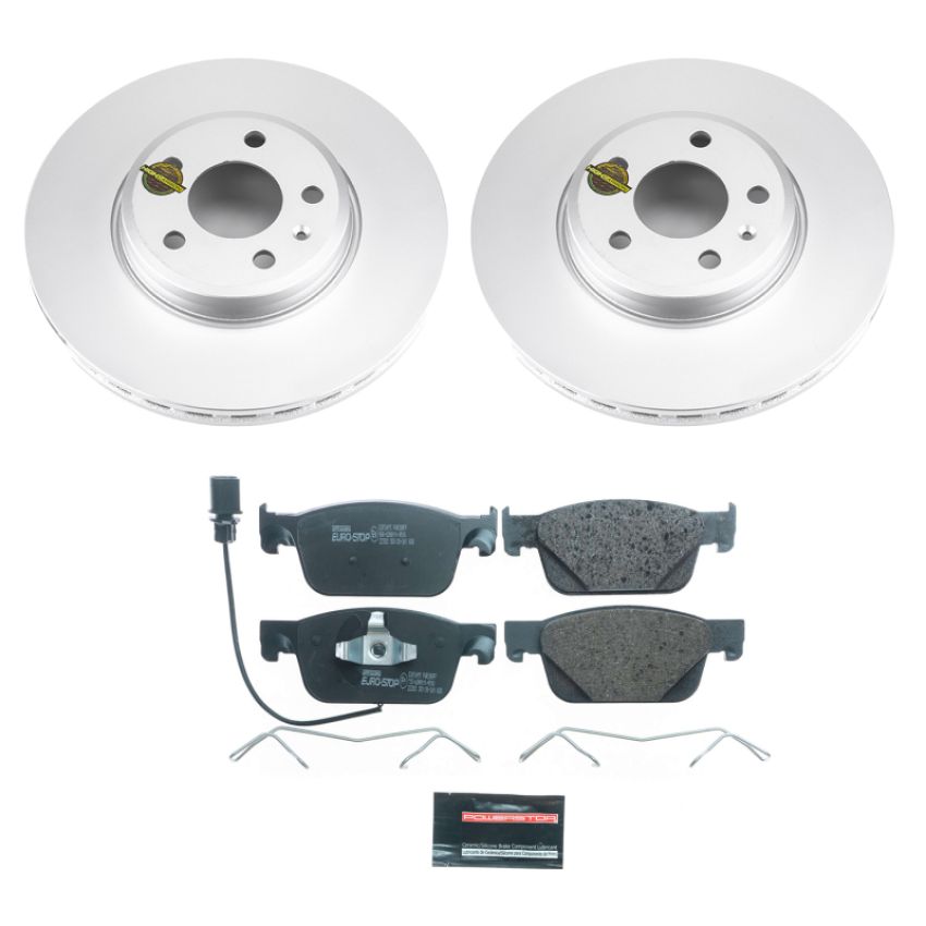 PowerStop ESK7860 Genuine Geomet Coated Rotors, ECE-R90 Brake Pads + Hardware Kit