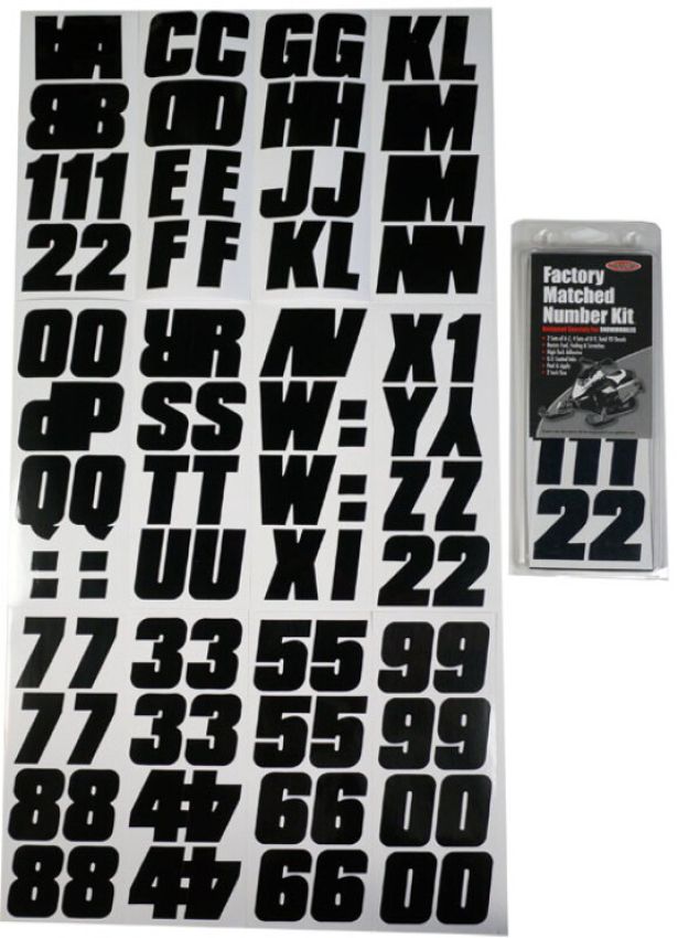 Hardline BLK500EC Snowmobile Lettering Registration Kit 2 in. - 500 Solid Black/