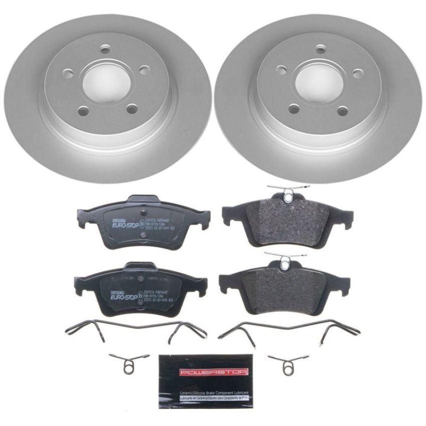 PowerStop ESK4613 Genuine Geomet Coated Rotors, ECE-R90 Brake Pads + Hardware Kit