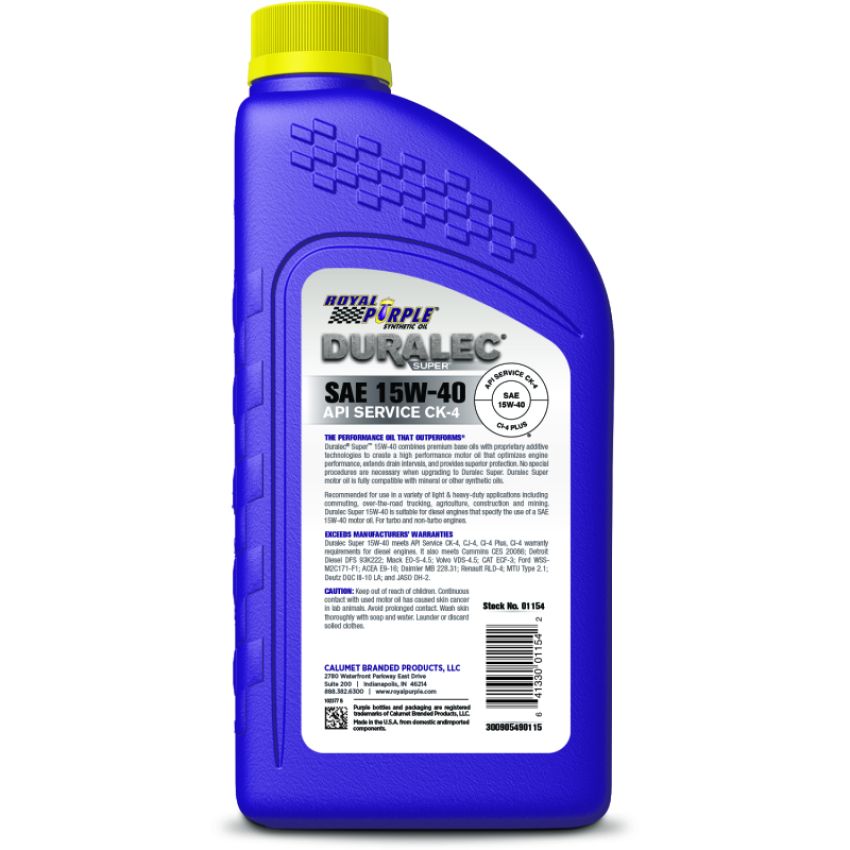 Royal Purple 06154 Duralec Super Diesel 15W-40 CK-4 Motor Oil - 1 Quart