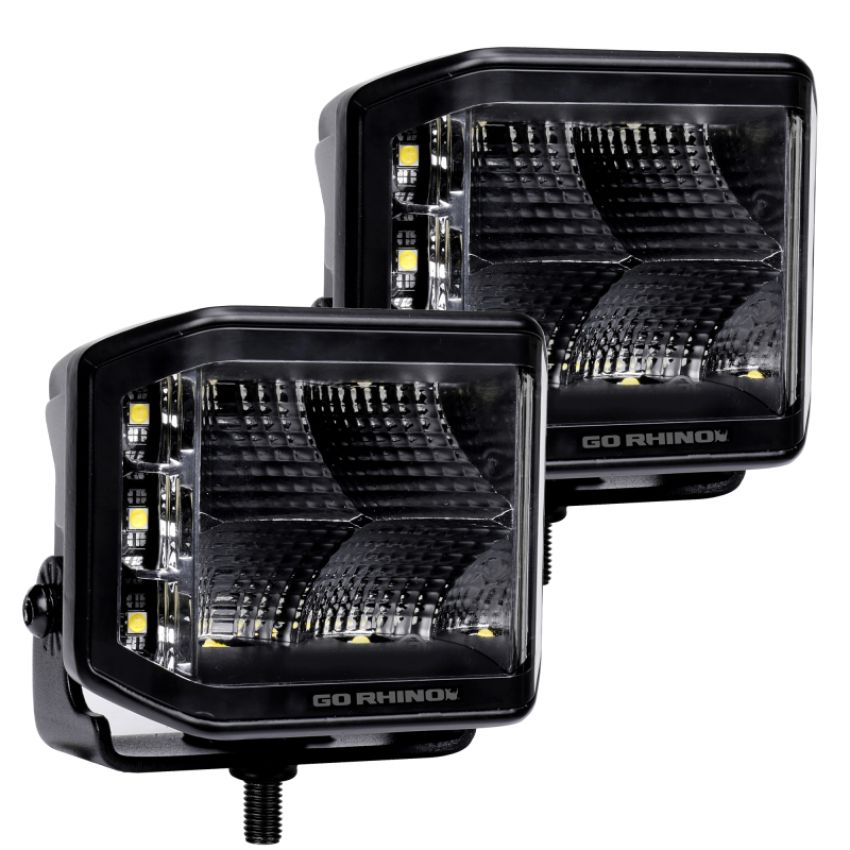 Go Rhino 750700321FCS Xplor Blackout Series Cube LED Sideline Flood Light Kit (Surface Mount) 4x3 - Blk (Pair)