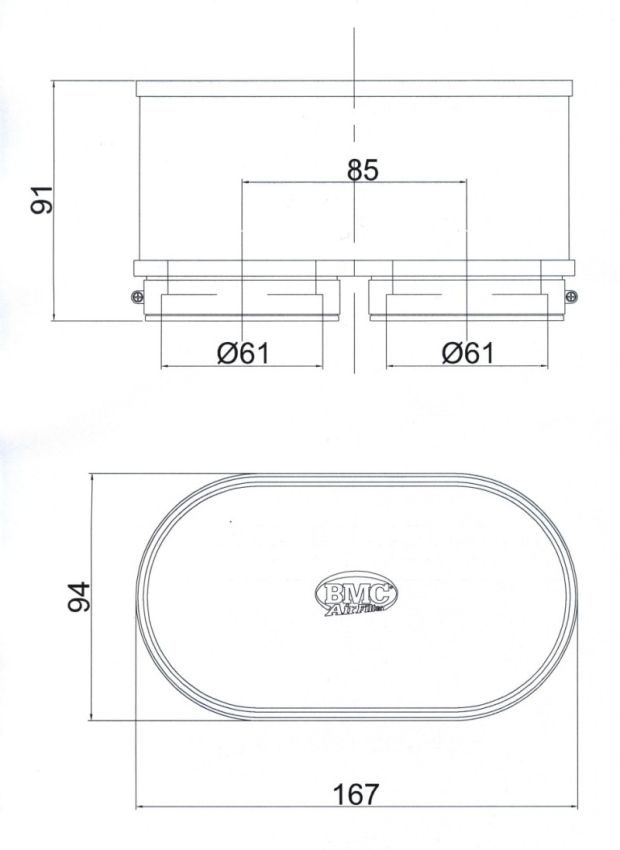 BMC FM3092 Twin Air Carburetor Filter - 61mm x 2 ID / 74mm H