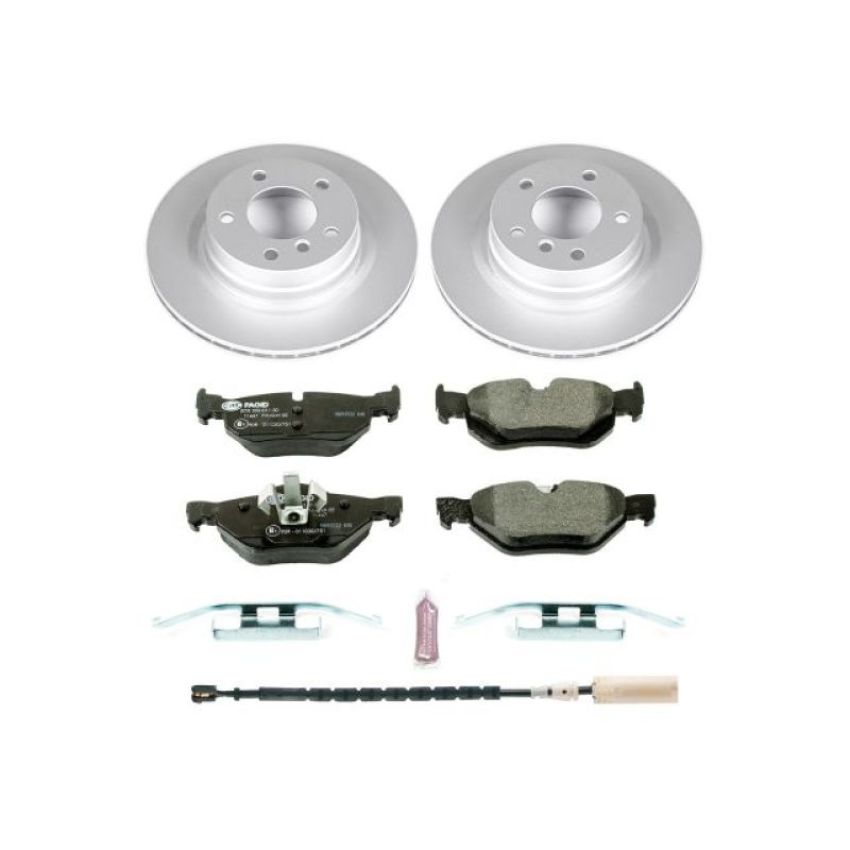 PowerStop ESK5981 Genuine Geomet Coated Rotors, ECE-R90 Brake Pads + Hardware Kit