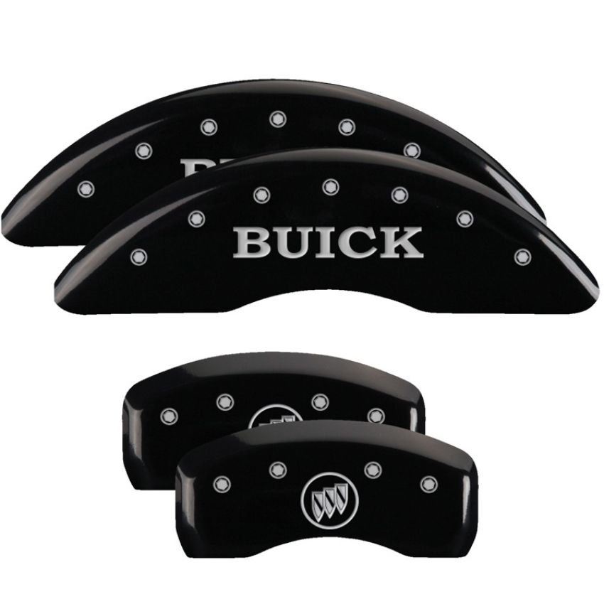 MGP 49001SBSHBK 4 Caliper Covers Engraved Front Buick Engraved Rear Buick Shield Black finish silver ch