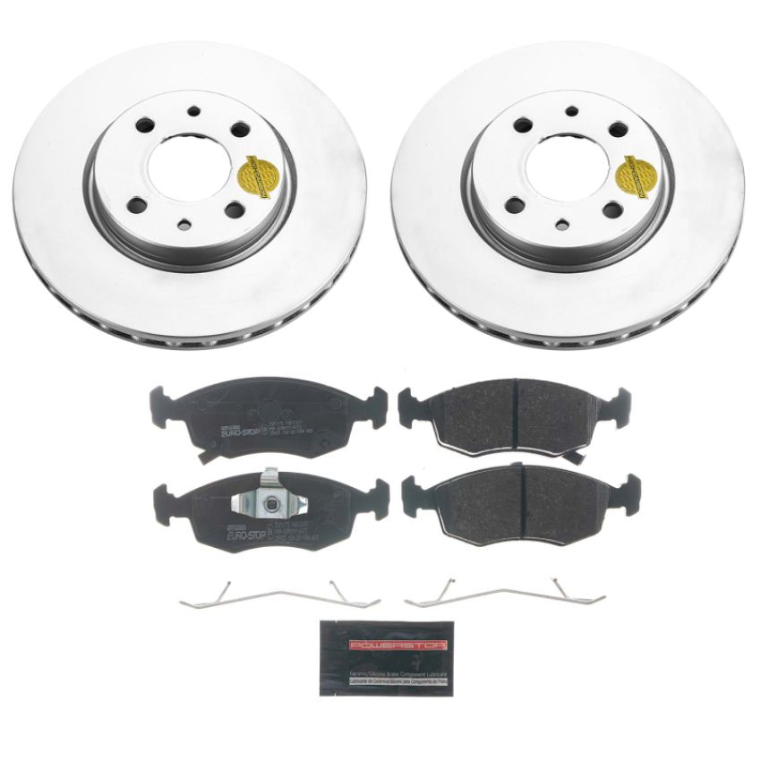 PowerStop ESK6290 Genuine Geomet Coated Rotors, ECE-R90 Brake Pads + Hardware Kit