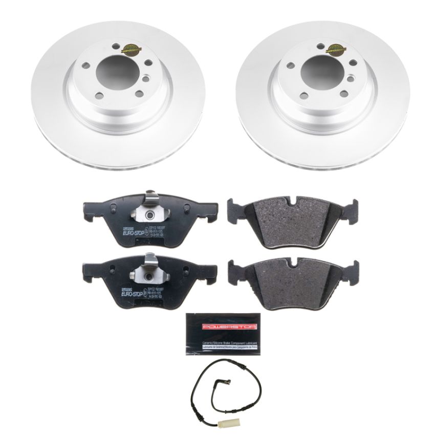 PowerStop ESK3077 Genuine Geomet Coated Rotors, ECE-R90 Brake Pads + Hardware Kit