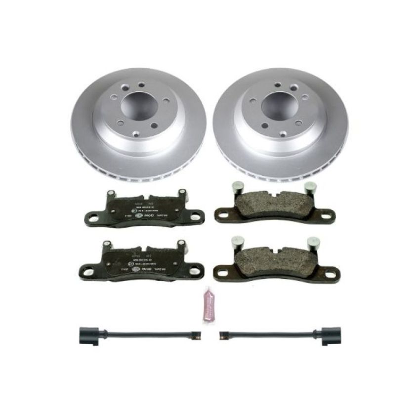 PowerStop ESK5979 Genuine Geomet Coated Rotors, ECE-R90 Brake Pads + Hardware Kit