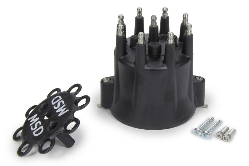 MSD IGNITION MSD84333 Distributor Cap & Ret- Chevy V8 HEI- Black