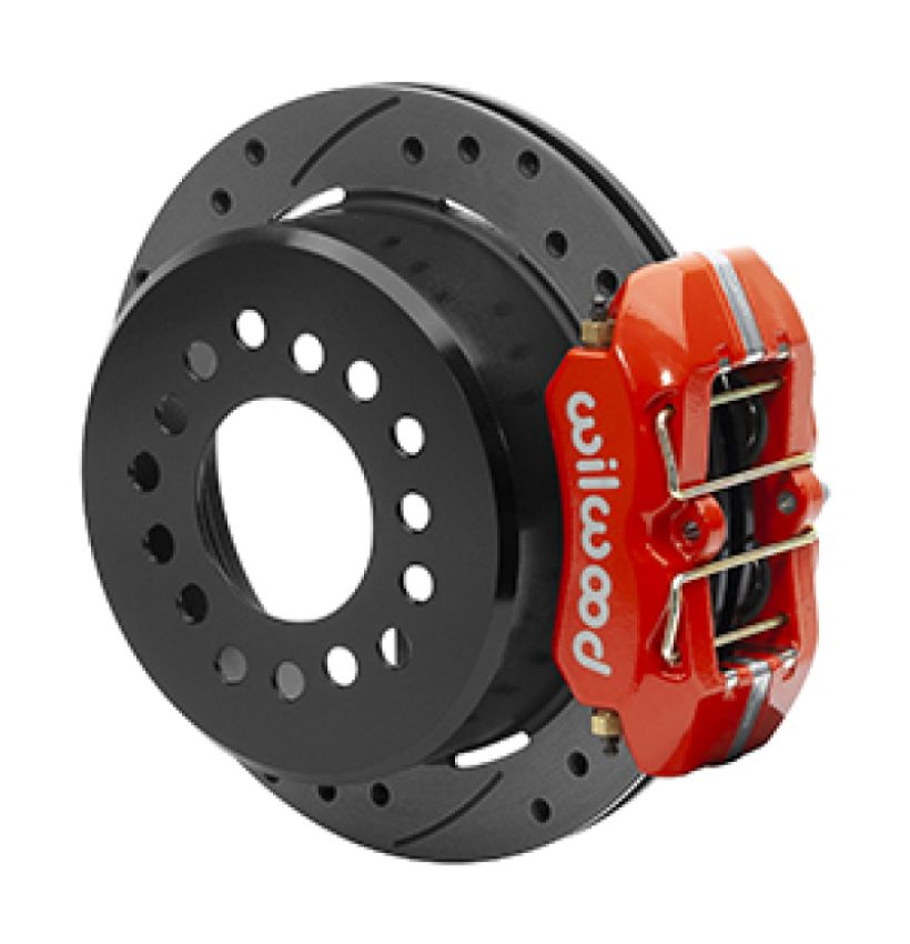 Wilwood 140-15603-DR Small Ford 11 in. Forged Dynapro Low-Profile Rear Parking Brake Kit (Red, Drilled & Slotted)
