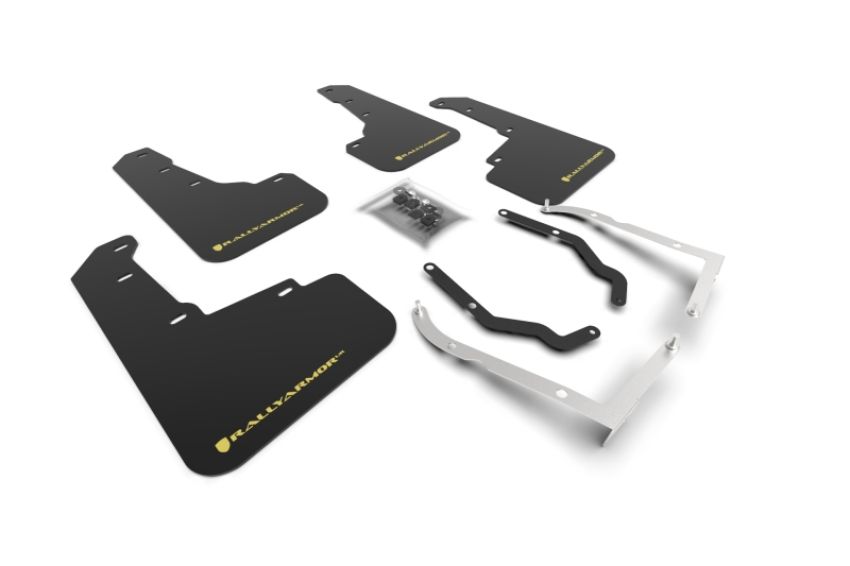 Rally Armor MF46-LTUR-BLK/PYP Black Mud Flap/Yellow Pearl Logo