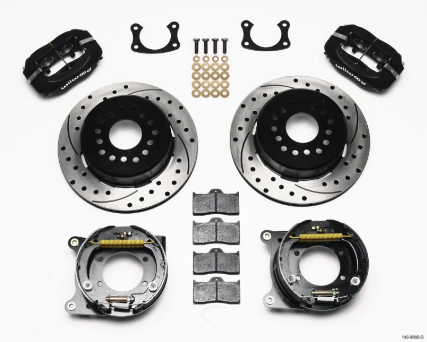 Wilwood 140-9560-D Forged Dynalite P/S Park Brake Kit Drilled New Big Ford 2.50in offset Staggrd Shock